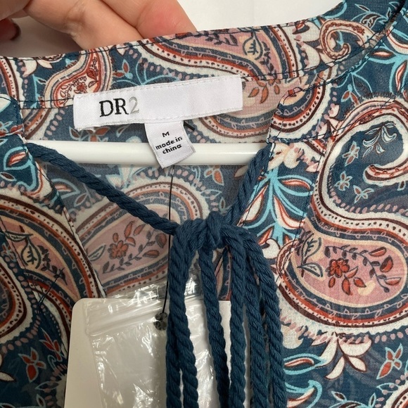 DR2 paisley navy boho sheer v-neck tie button v-neck blouse​​​​​​​​​​ - Picture 5 of 6